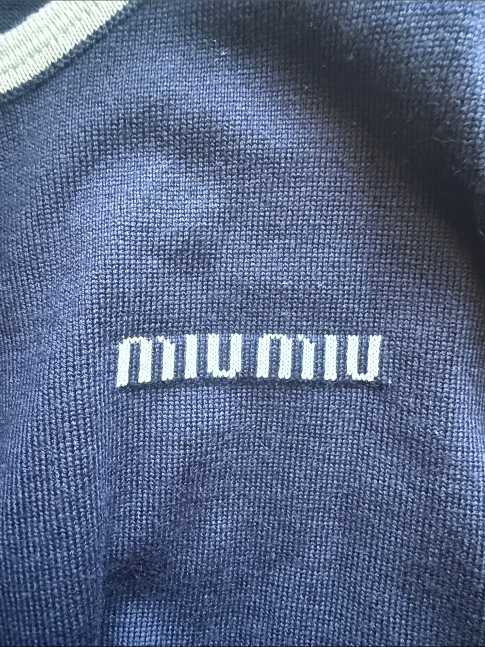 Miu Miu Navy and White Short Sleeve Knit Top - Picture 5 of 5